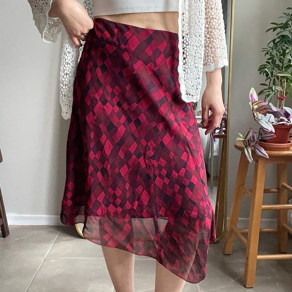 Vintage y2k 100% Silk Red Geometric Skirt